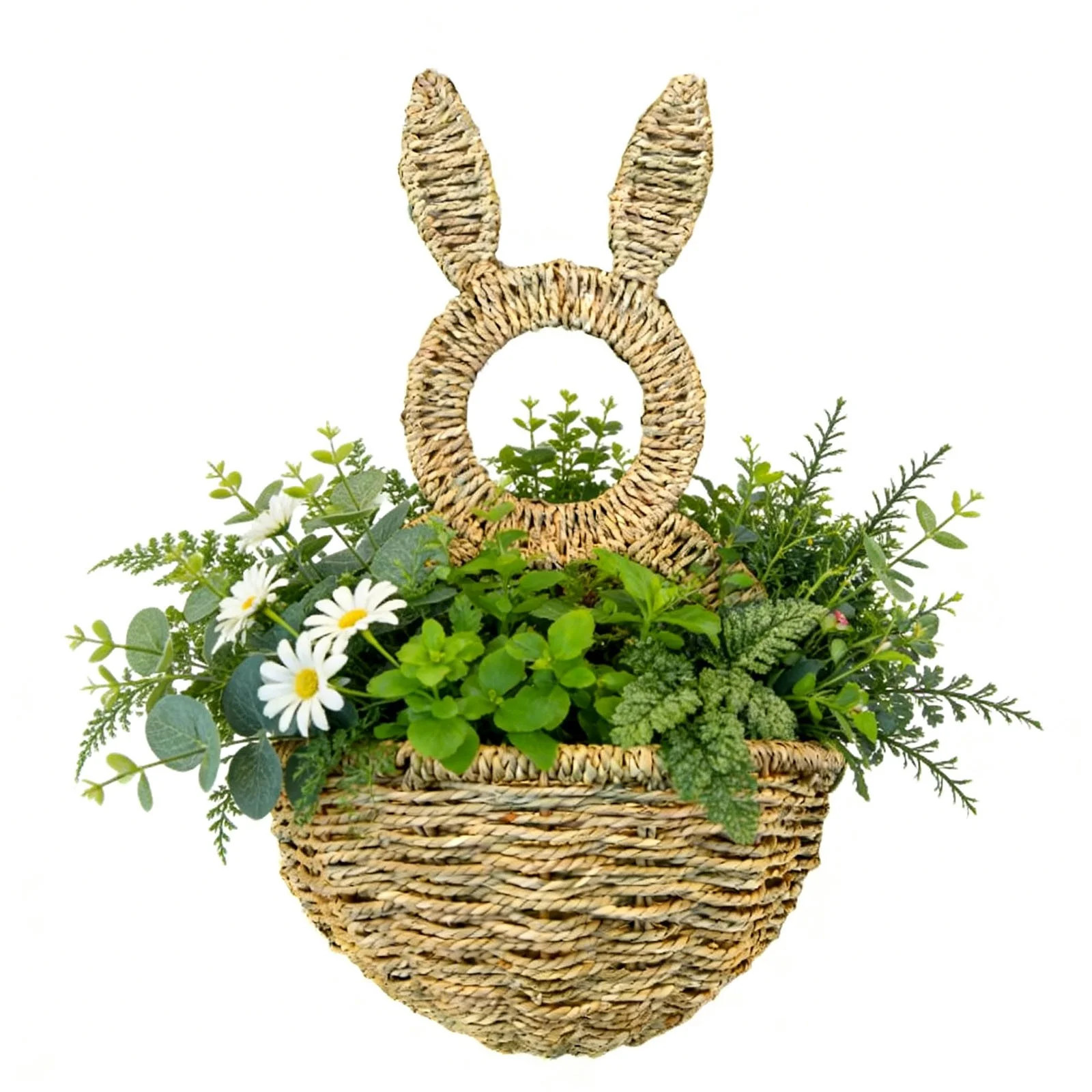 Easter Decorative Bunny Hanging Woven Basket, 15x8.6" Open-Style Rattan Door Decor for Floral Bou... | Walmart (US)