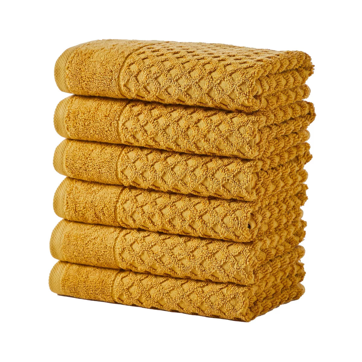 Cotton Quick-Dry Waffle Textured Towels - Great Bay Home (6 Pack Hand Towel, Marigold) | Target