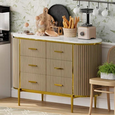 47.2" Fluted 6 Drawer Dresser, Mid Century Modern Wood Chest with Curved Design & Gold Handles | Wayfair North America