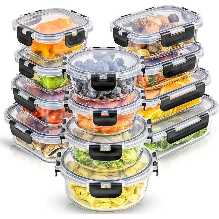 JoyFul by JoyJolt 24 Piece Glass Food Storage Containers with Leakproof Lids Set - Black | Target