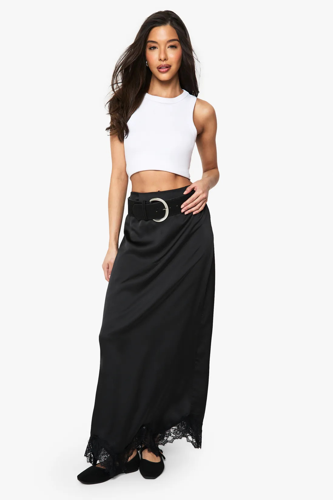 Satin Lace Trim Maxi Slip Skirt | Boohoo.com (UK & IE)