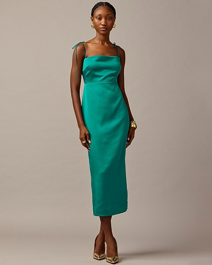 Collection tie-strap midi dress in textured satin | J. Crew US