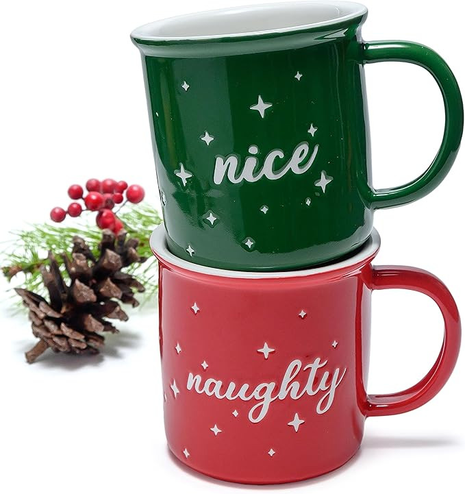 MAINEVENT Naughty Nice Christmas Mugs Coffee Set 11 Ounce, Christmas Cups Couple Gift | Amazon (US)