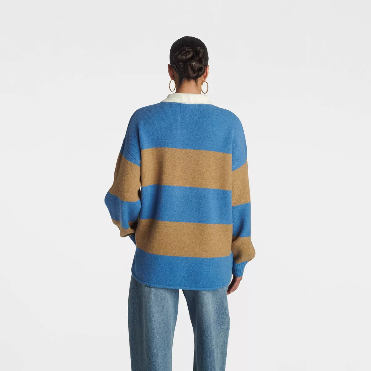 KBB by KAHLANA Women's Long Sleeve 'The Crys Rugby Shirt' - Blue/Camel Striped M | Target