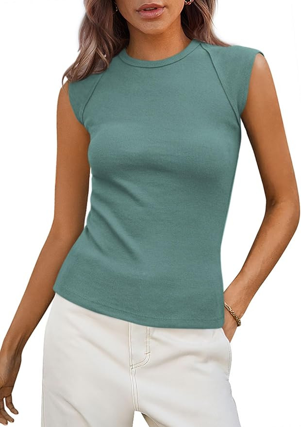 PRETTYGARDEN Women's Ribbed Tank Tops 2026 Summer Cap Sleeve Slim Fitted Knit Basic Casual Tee Sh... | Amazon (US)