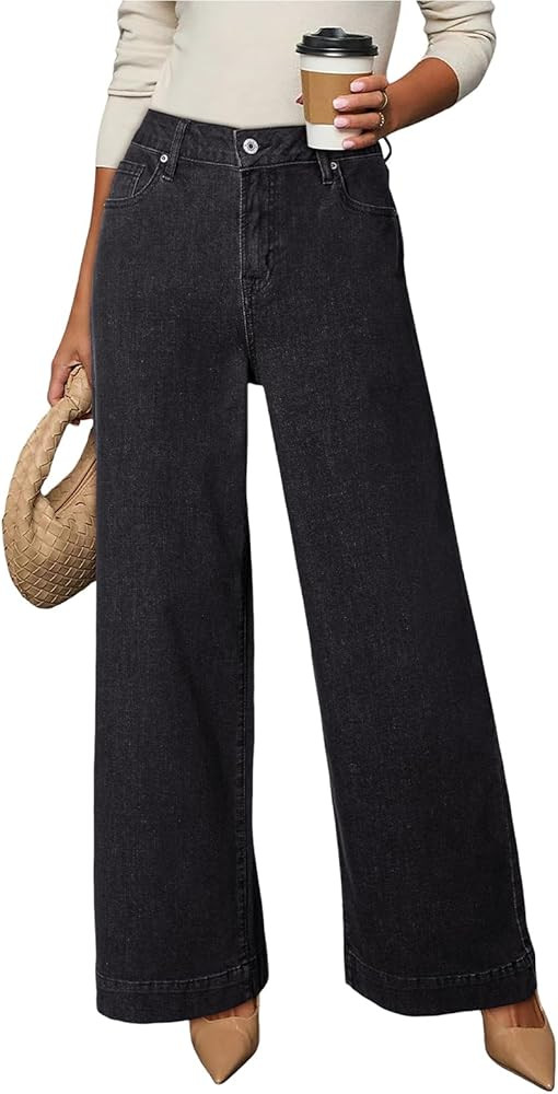 Dokotoo Women's Casual High Waisted Jeans Stretch Wide Leg Loose Denim Pants with Pockets | Amazon (US)