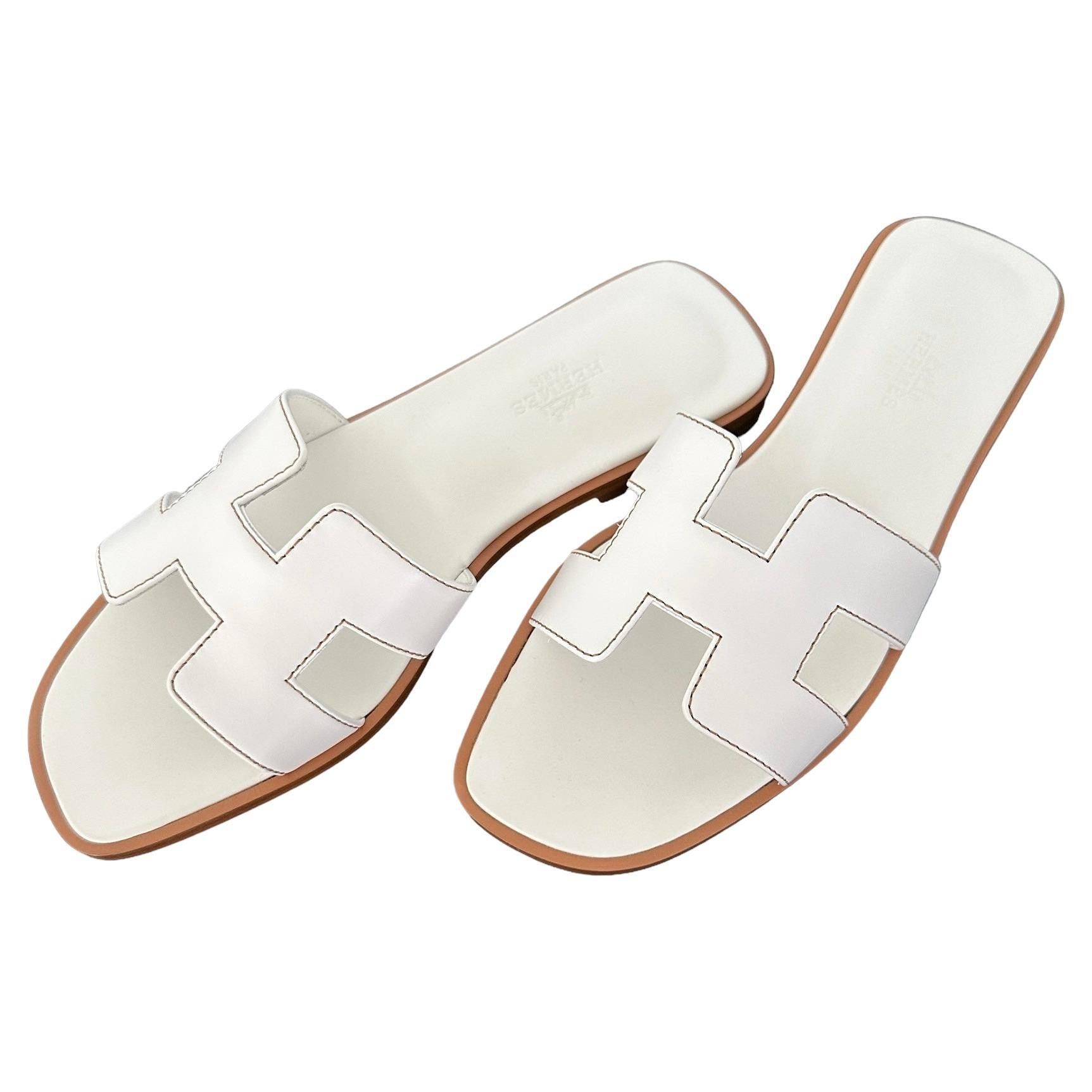 Hermes Oran White Sandals Size 36 New | 1stDibs