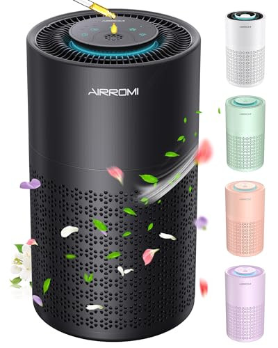 AIRROMI Air Purifier for Bedroom with HEPA 3-in-1 Filter, Pet Air Purifier for Home Cat Pee Smell, Covers Upto 990 Ft², Quiet 360°intake Air Cleaner for pet hair,allergies,Dust,Smoke A2001 Black | Amazon (US)