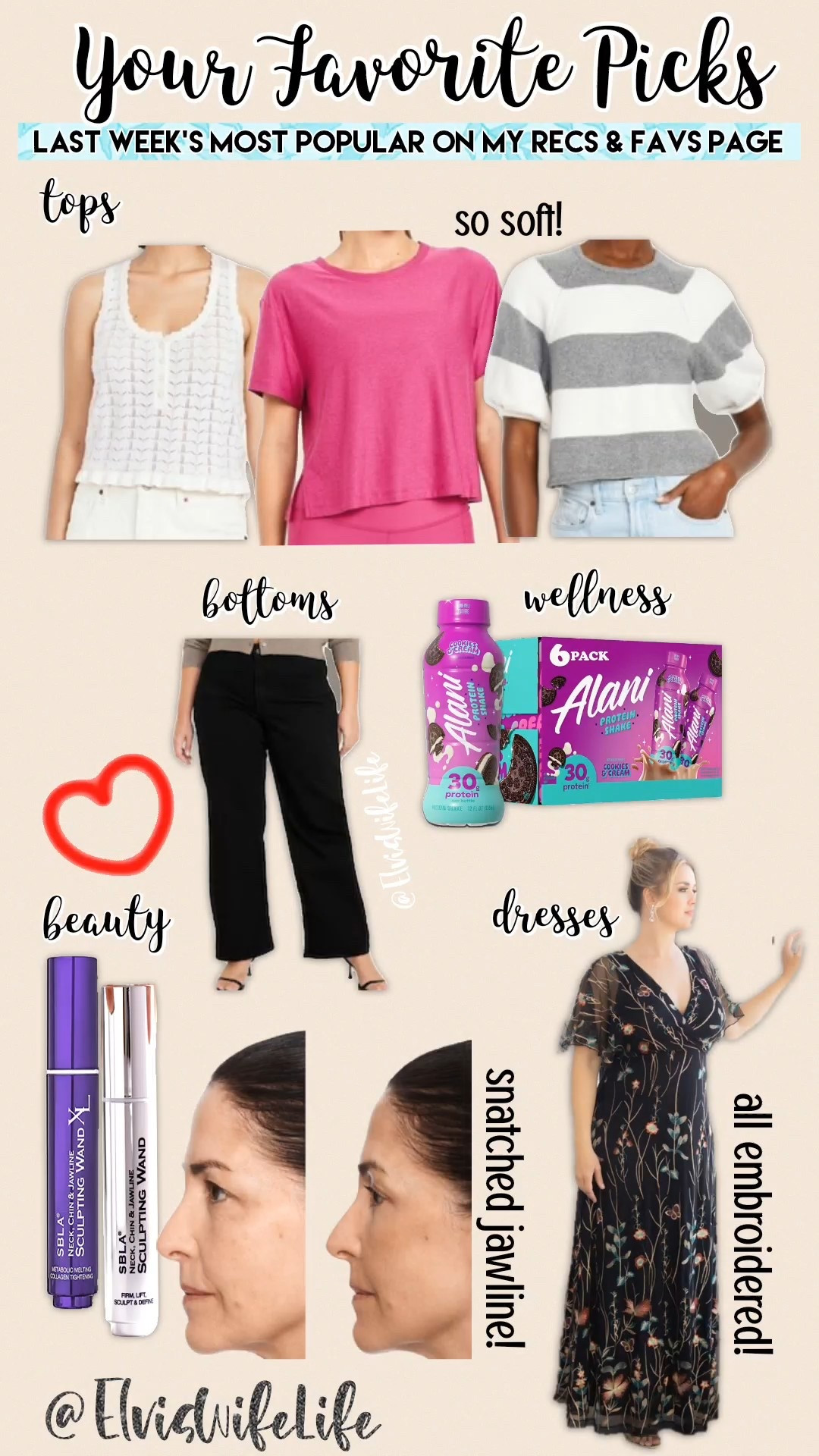 Want to know what everyone is clicking on? This week it’s mostly tees, sweaters, and wide leg jeans from the Old Navy sale. But the neck and jawline tightening treatments are still very popular (and btw, they WORK*), protein shakes are always a good buy, and someone snagged the most BEAUTIFUL embroidered dress. I hope she enjoys wearing it to her wedding or special event! 

*my experience only, YMMV

plus size, fall fashion, skincare, health and wellness, work clothes, summer tee shirts

#LTKFindsUnder100 #LTKPlusSize