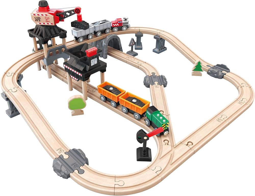 Hape Crane and Cargo Train Set | Wooden Railway Toy Set with Magnetic Crane, Button Operated Load... | Amazon (US)