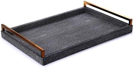 Decorative Tray Imitation Shagreen Leather with Brushed Gold Stainless Steel Handles (Gold and Da... | Amazon (US)