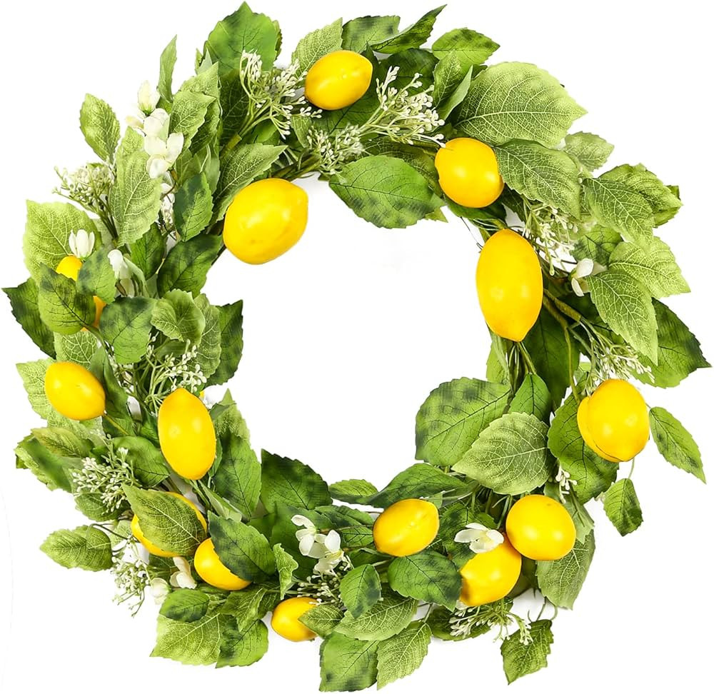 YNYLCHMX 18" Summer Spring Lemon Wreath with Lemons & Green Eucalyptus Leaves, Artificial Wreath ... | Amazon (US)