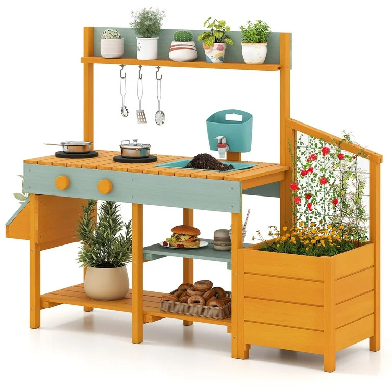 OLAKIDS Mud Kitchen, Kids Outdoor Wooden Kitchen Playset with Planter Box Storage Case Removable ... | Walmart (US)