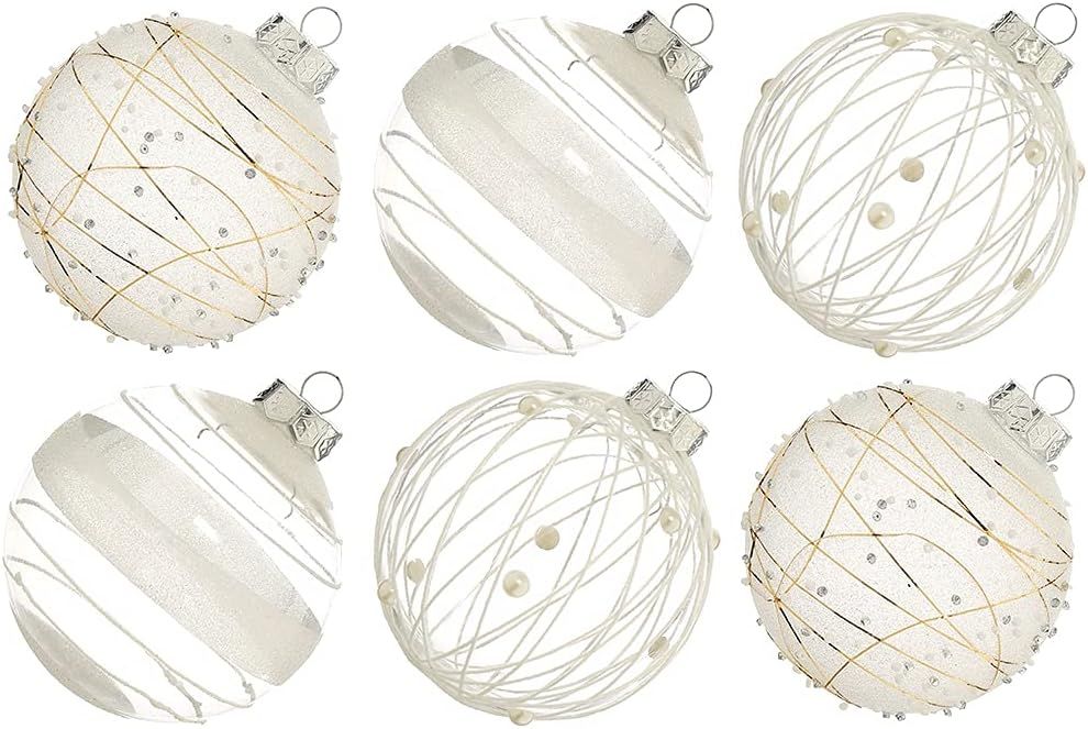 XmasExp Christmas Ball Ornaments Set-100mm/3.94" White Large Shatterproof Clear Glitter Pastic Ch... | Amazon (US)