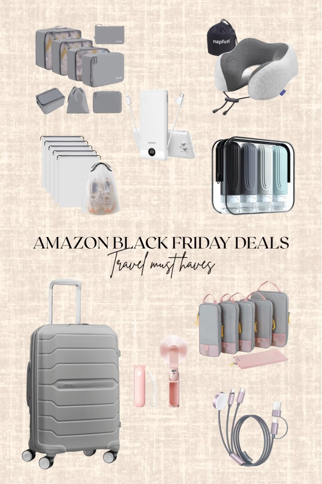 Amazon Black Friday Deals! Travel must haves 

Packing cubes, travel essentials on sale, apple watch charger, mini fan, neck pillow, luggage, portable charger 

#LTKCyberWeek #LTKTravel #LTKSaleAlert
