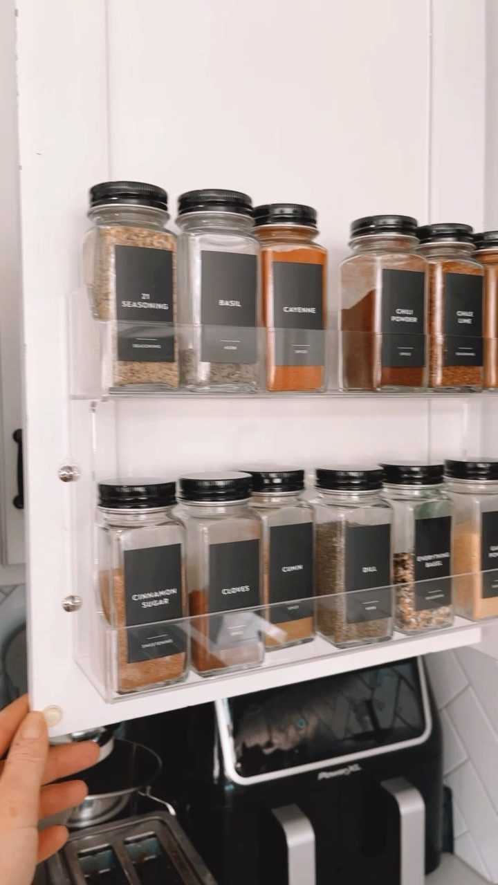 Kitchen game changer! Love these acrylic shelves and spice jars. Better for home storage and organization! Home decor. Kitchen organization. 

#LTKhome #LTKFind
