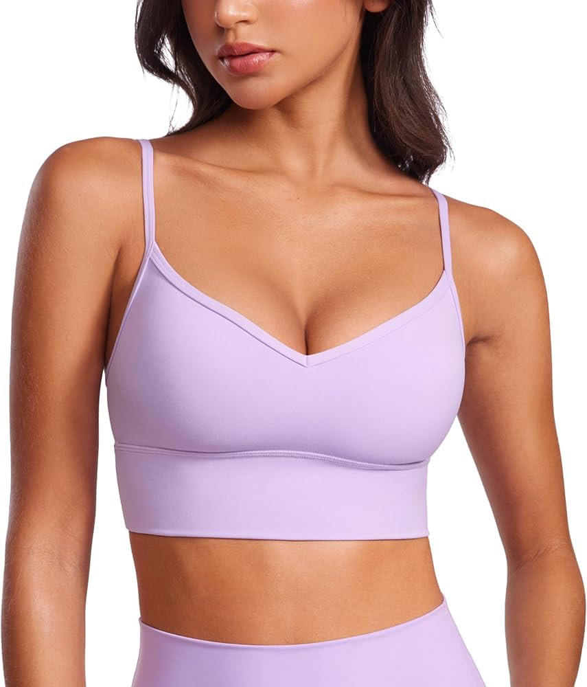 CRZ YOGA Womens Butterluxe Sweetheart Longline Sports Bra - V neck Adjustable Thin Strap Yoga Bra... | Amazon (US)