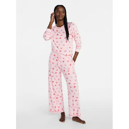 Joyspun Women's Cozy Lounge Collection Hacci Long Sleeve Top and Pants Pajama Set, 2-Piece, Sizes XS-3X | Walmart (US)