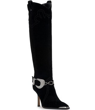 Kenzin Suede Western Embellished Buckle Tall Boots | Dillard's