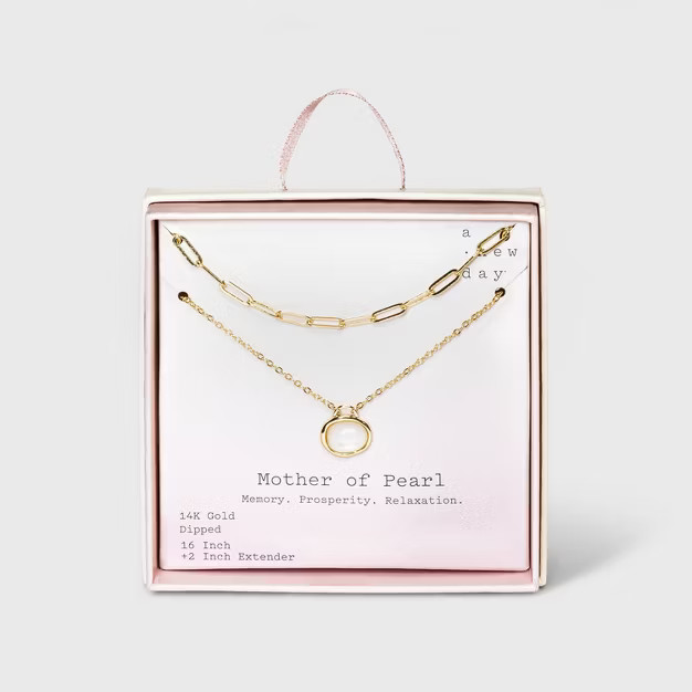 Layered Gold Dipped with Semi-Precious Quartz Chain Necklace - A New Day™ | Target