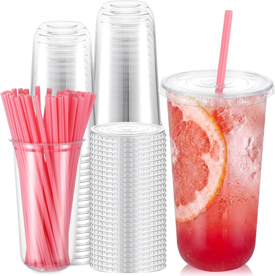 Ziliny 50 Sets 20 oz Clear Plastic Cups with Heart Shaped Straws and Lids | Amazon (US)