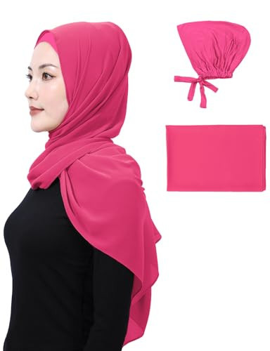PeacePray Hot Pink Matched Hijab and Undercap Set, Chiffon Muslim Head Scarf for Women, A Perfectly Decent Combination | Amazon (US)