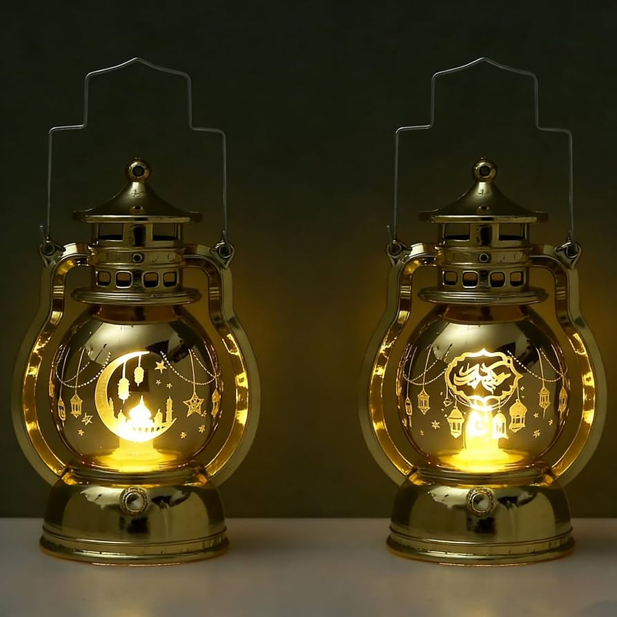 2 Pcs Ramadan Lanterns Gold Moroccan Style LED Candle Lanterns Eid Mubarak Decor Hanging Lantern ... | Amazon (UK)
