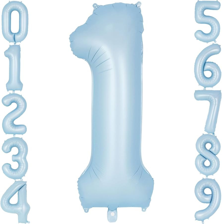Light Blue Number 1 Balloon, 40 Inch Big Large Foil Number Balloons, Giant Mylar Number 1 Balloon... | Amazon (US)