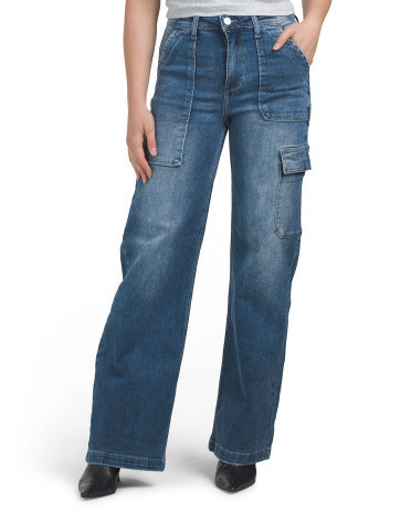 High Rise Wide Leg Cargo Jeans For Women, Spandex/Cotton/Polyester | TJ Maxx