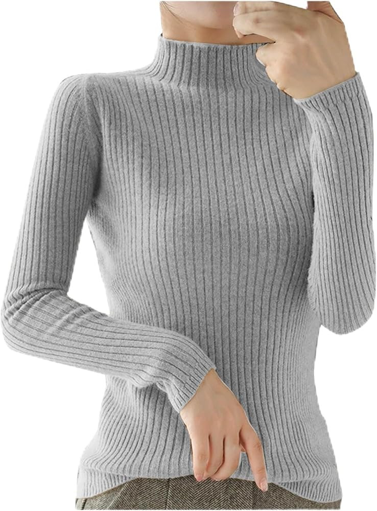 Women's Mock Turtleneck Sweater Ribbed Knit Long Sleeve Shirts Slim Fit Thermal Top Lightweight P... | Amazon (US)