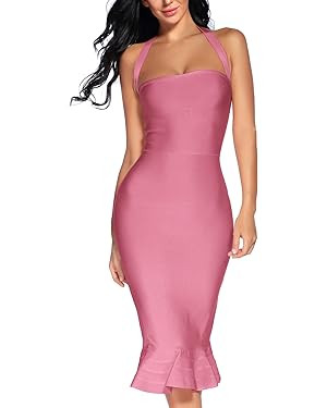 houstil Women's V Neck Halter Fishtail Bandage Bodycon Dress Party | Amazon (US)