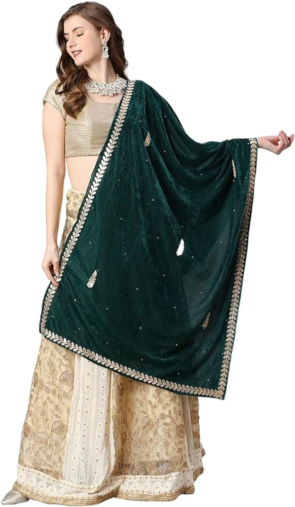 DUPATTA BAZAAR Women's Gotta Patti Work Velvet Dupatta, Green, Free | Amazon (CA)