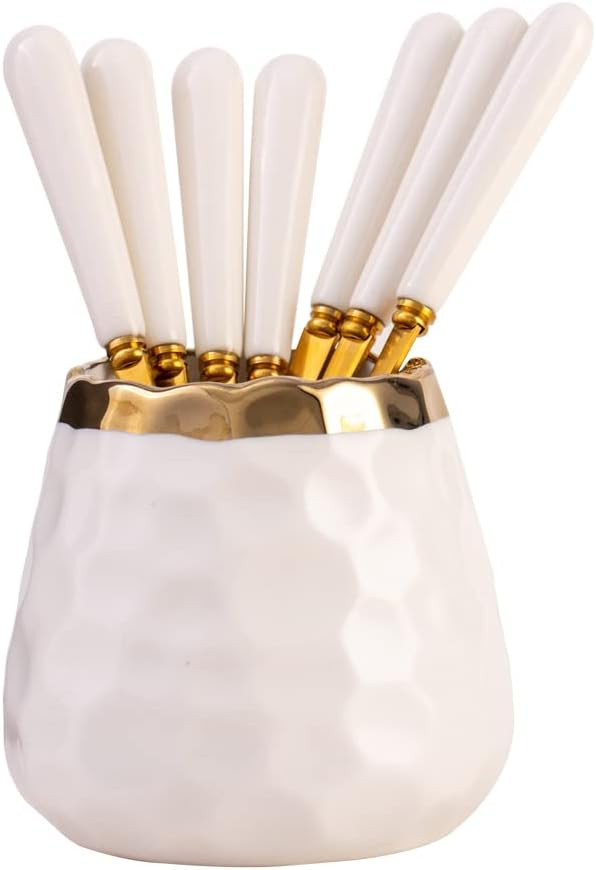 Coffee Spoon Set,Ceramic Jar with 8 Small Spoons for Coffee,Tea,Ice Cream,Cake,Flatware Set (Whit... | Amazon (US)