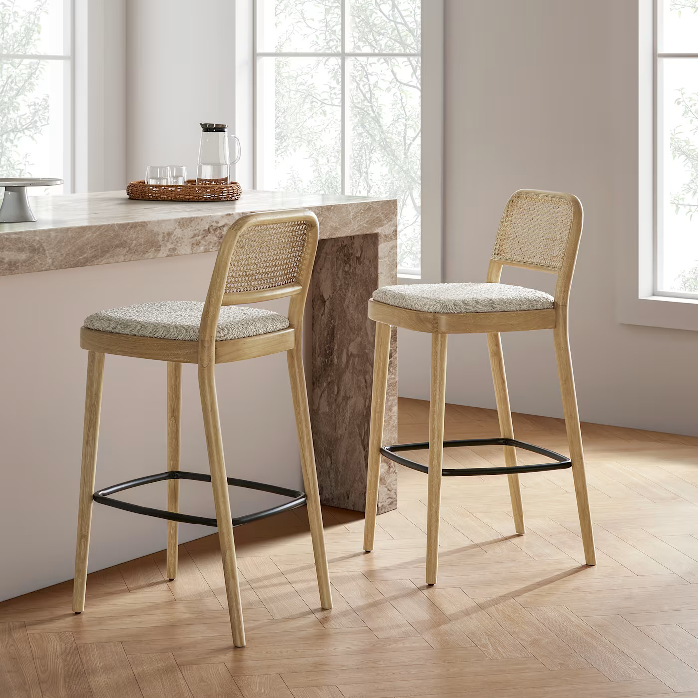 Edith Cane Bar Stool, White Wash | Castlery (AU)