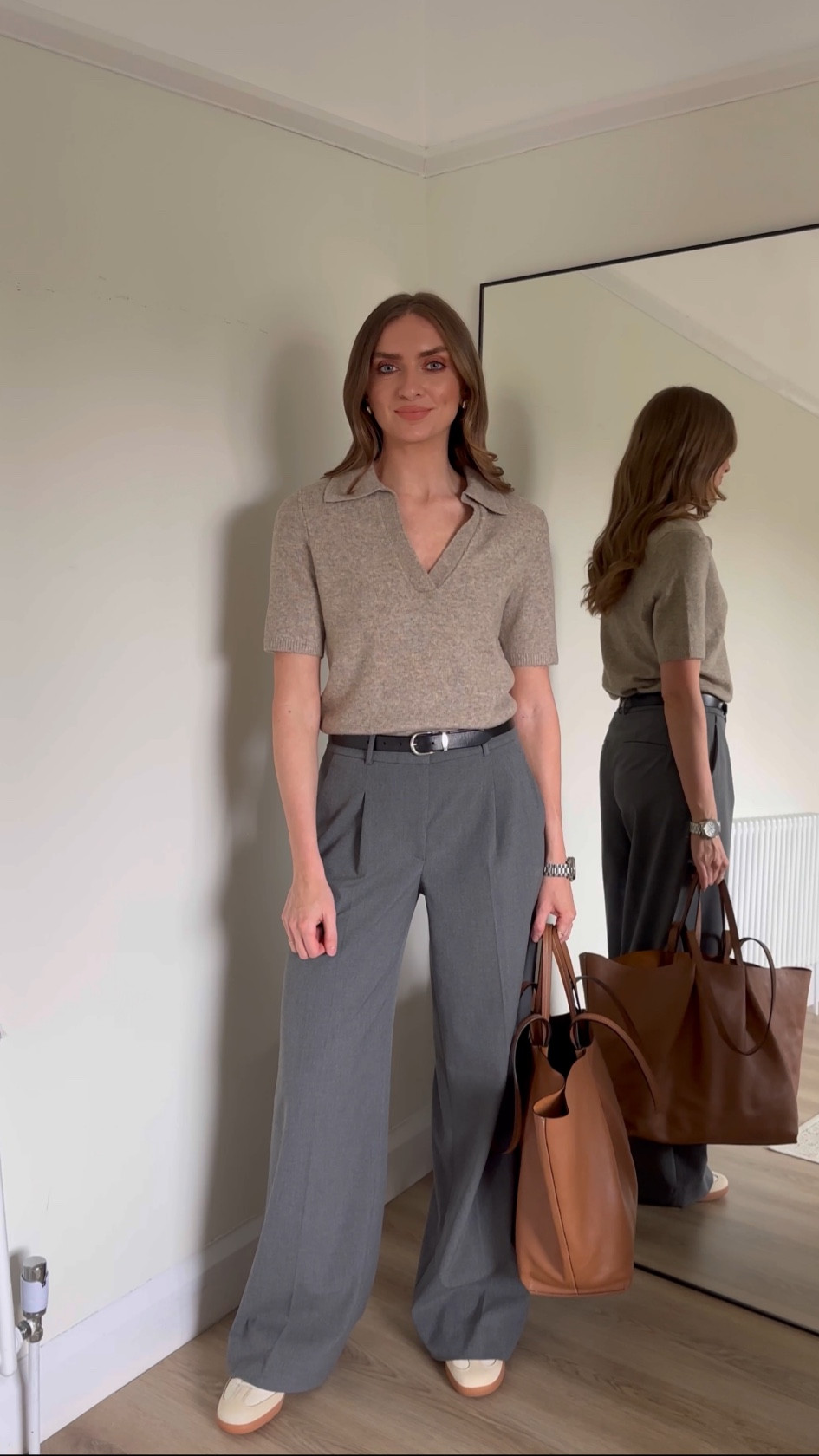 Styling grey trousers

Small in the Abercrombie Notch-Neck Sweater Tee in brown
26 Long in the Abercrombie Grey Mid Rise Tailored Wide Leg Pant
I'm 5ft 6
& Other Stories tan leather shopper bag, sold out, so similar linked 
Adidas cream samba trainers 





Grey trouser outfit, wardrobe staples, wide leg trousers
outfit inspiration, office wear inspiration, workwear 


#LTKuk #AugustBrandSpotlight #LTKeurope