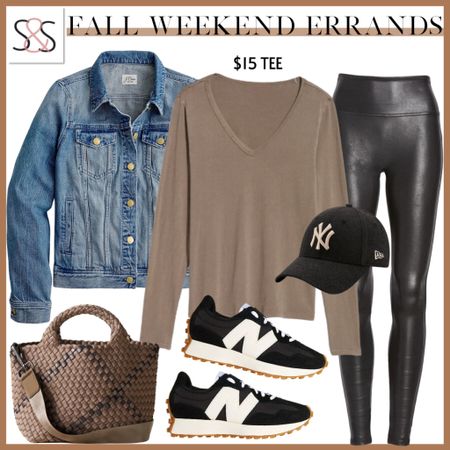 The perfect fall color way! Denim jacket with earthtone long sleeve tee and faux leather leggings are great with new balance 327 sneakers!

#LTKfindsunder50 #LTKstyletip #LTKSeasonal