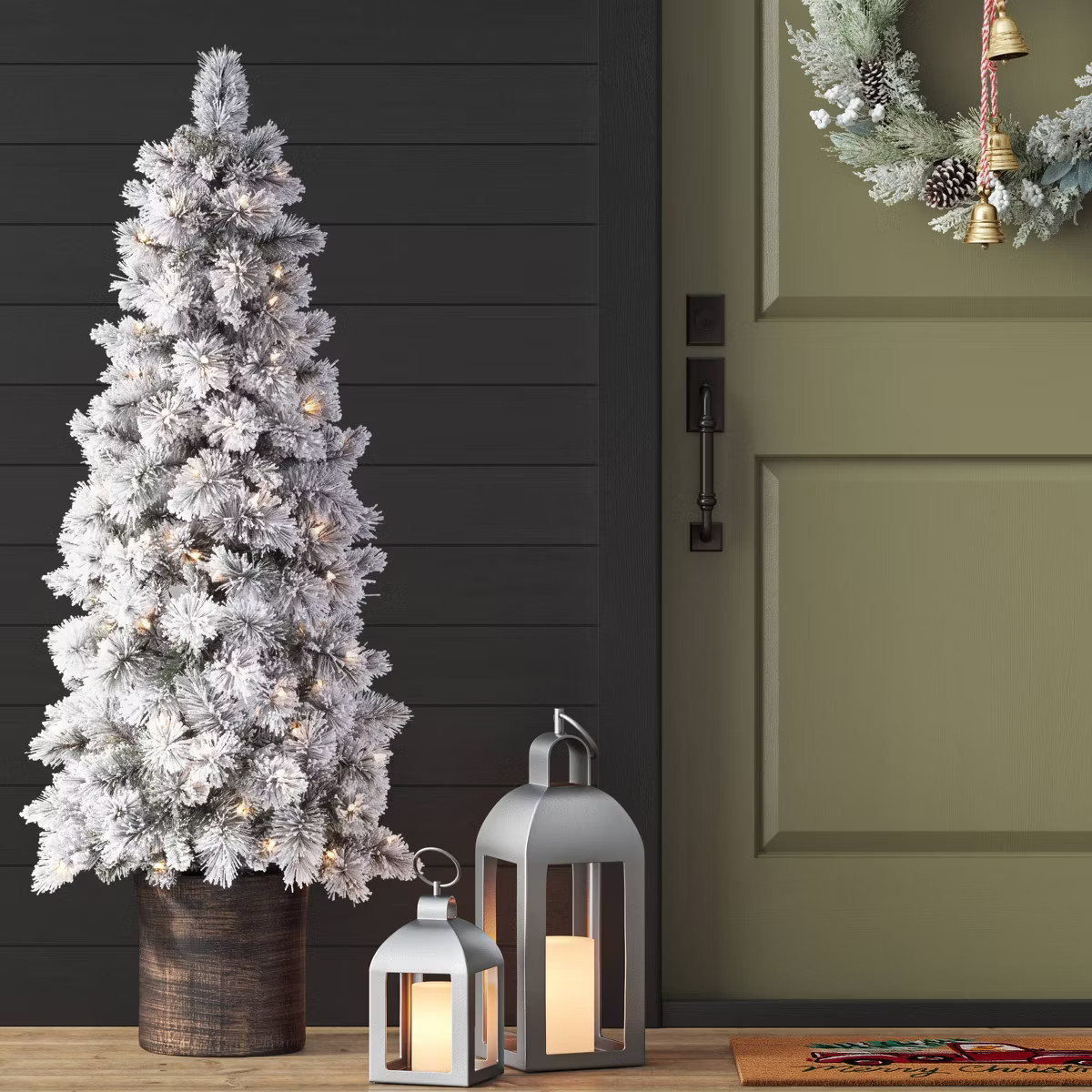 5' Pre-Lit Flocked Virginia Pine Potted Artificial Christmas Tree Clear Lights - Wondershop™: R... | Target