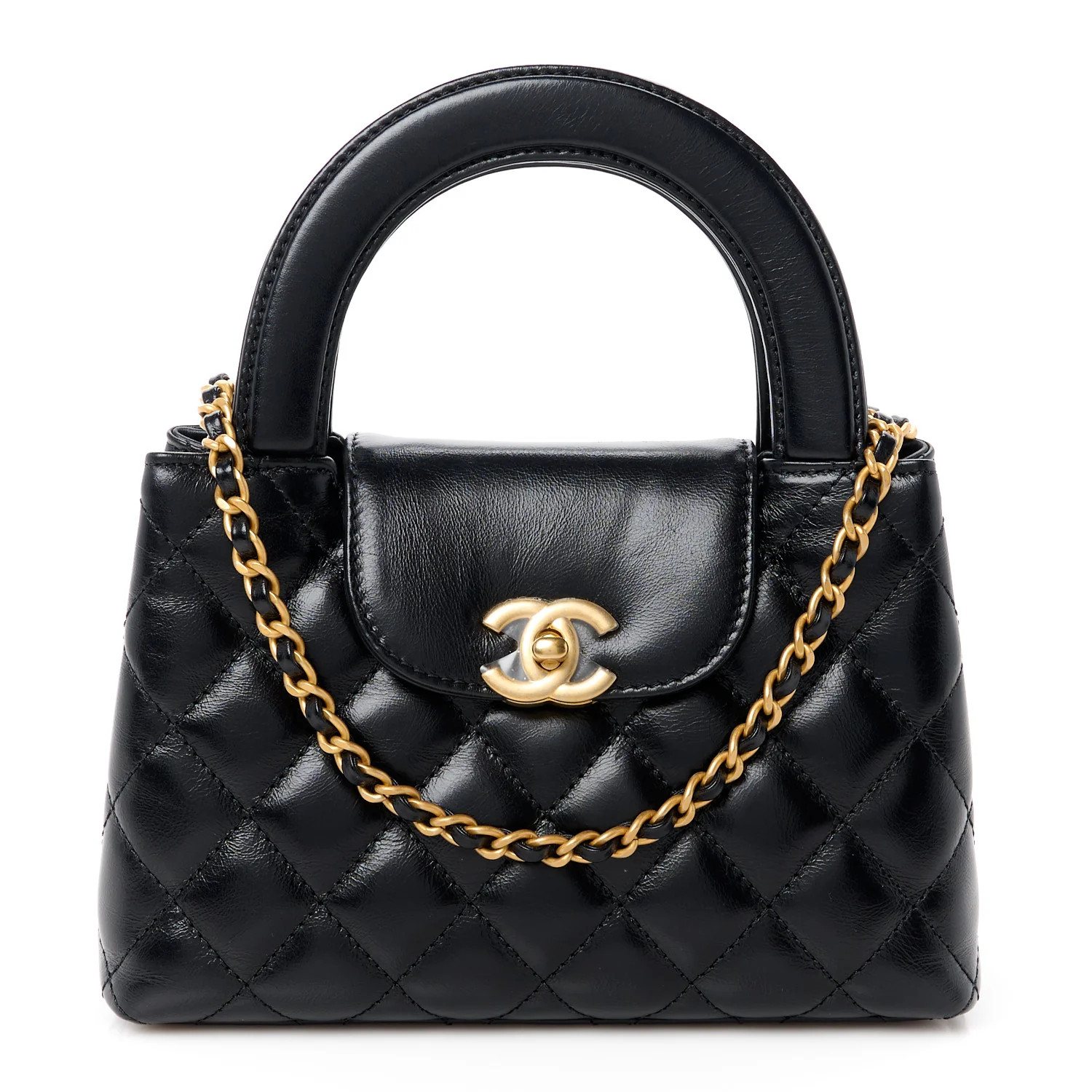 Shiny Aged Calfskin Quilted Nano Kelly Shopper Black | FASHIONPHILE (US)