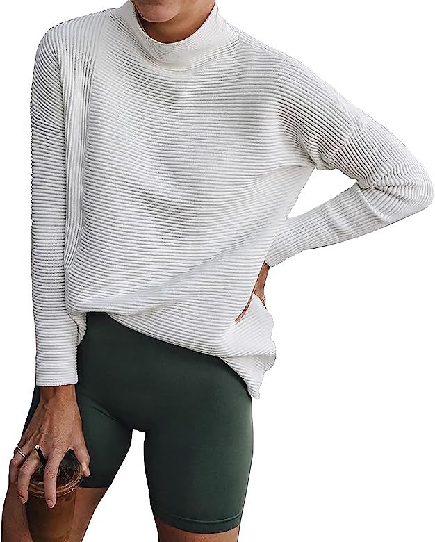 BTFBM Women Cozy Long Sleeve Turtleneck Fashion Sweaters Soft Solid Color Ribbed Knitted Casual W... | Amazon (US)