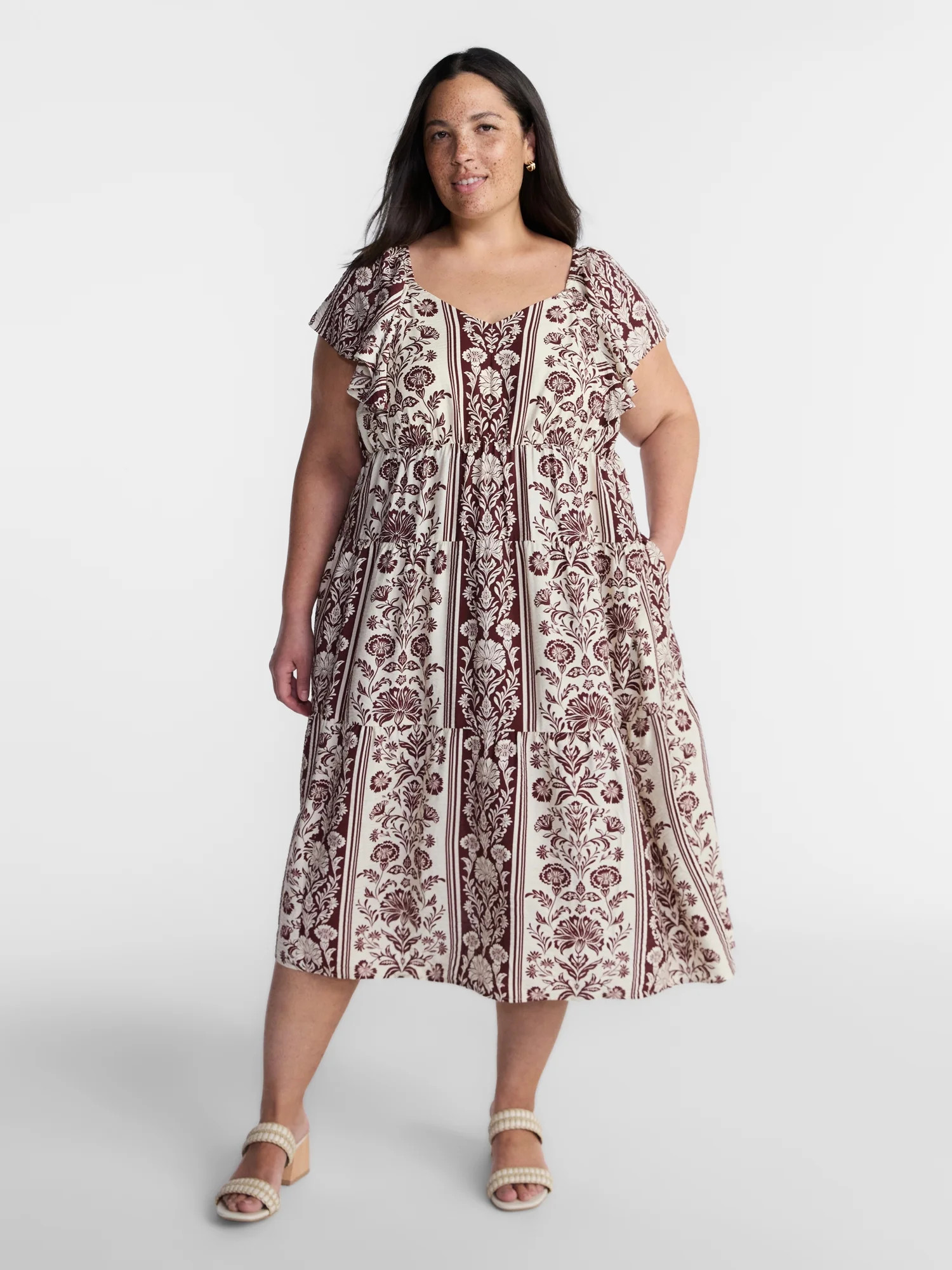 Terra & Sky Vestido Midi para Mujer Plus con Mangas Cortas con Vuelo, Tallas 0X-5X - Walmart.com | Walmart (US)
