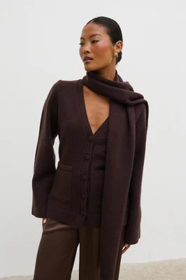 Florie Knit Cardigan with Scarf - Chocolate Brown | Pretty Lavish (UK)