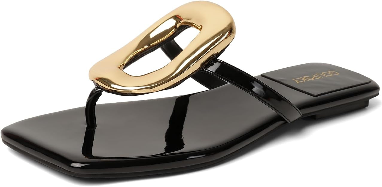 Women's Flip Flops Flat Sandals - Square Toe Slip On Summer Shoes Comfortable Thong Sandals With ... | Amazon (US)