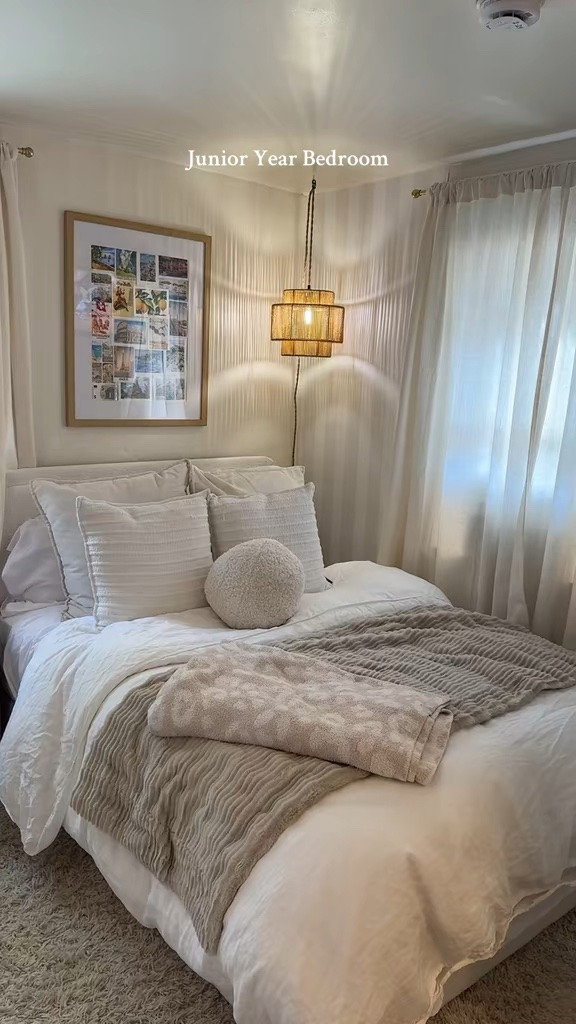 Aesthetic white and taupe bedroom inspo