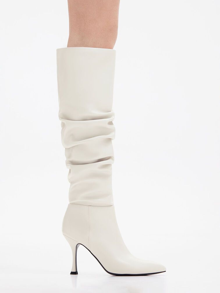Aster Ruched Knee-High Boots
 - Chalk | Charles & Keith UK