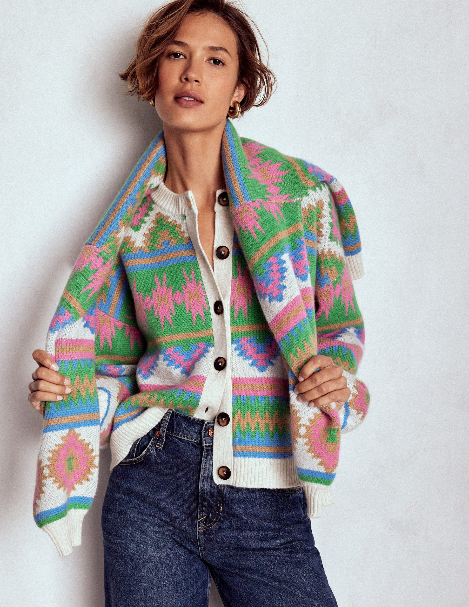 Abi Jacquard Cardigan-Multi Aztec | Boden UK