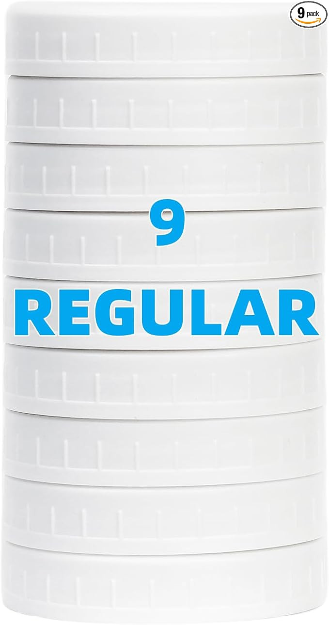 9 Pack White Regular Mouth Mason Jar Lids with Silicone Rings, Plastic Mason Jar Lids,Plastic Can... | Amazon (US)