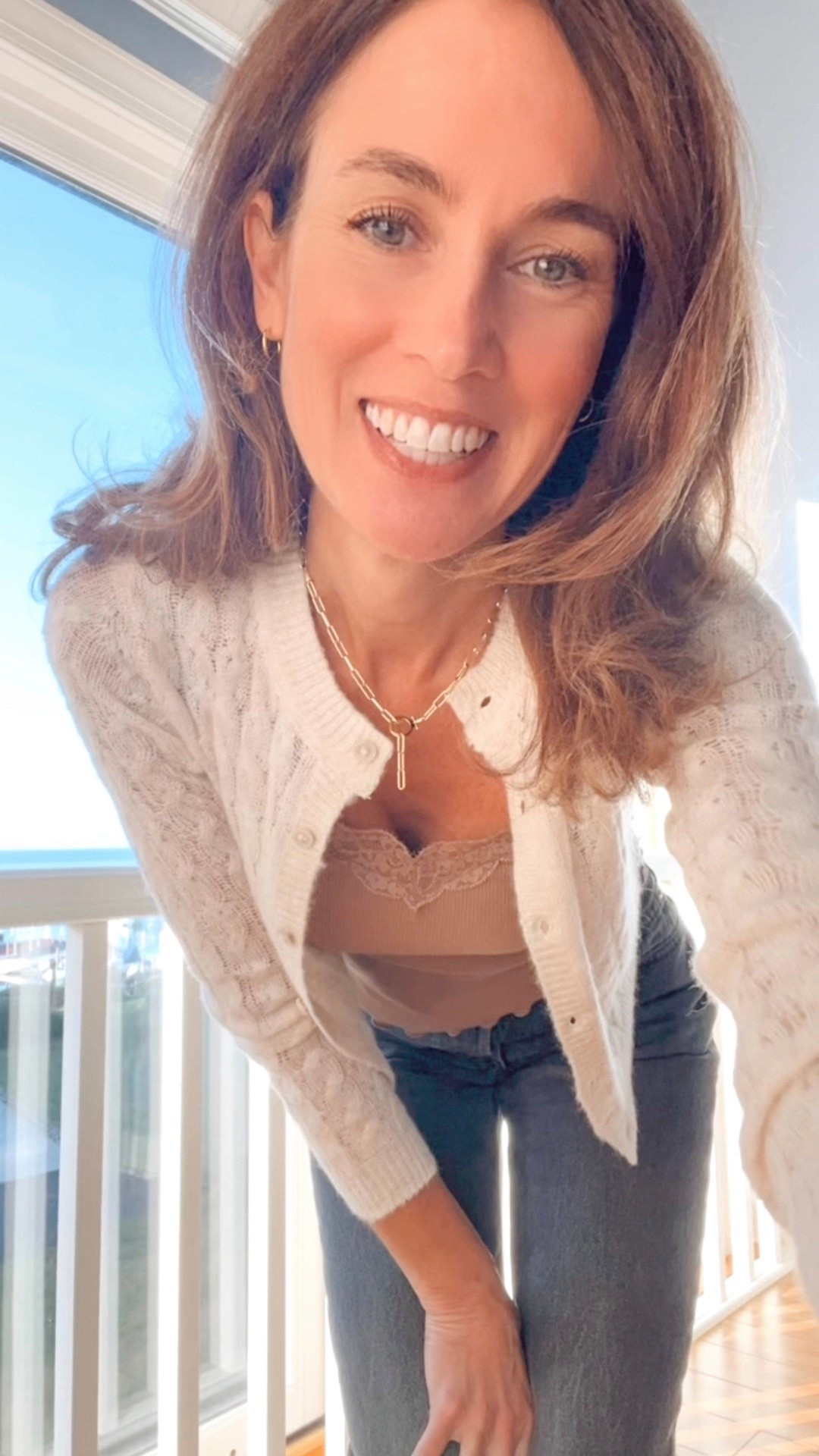 I’m ready for warmer summer days. It’s in the single digits with wind chill at -15 degrees. Too cold! 🥶 American Eagle lace cardigan and old navy lace camisole with jeans and gold hoop earrings and gold chain necklace. #over40style 

#LTKFindsUnder50 #LTKootd #LTKOver40