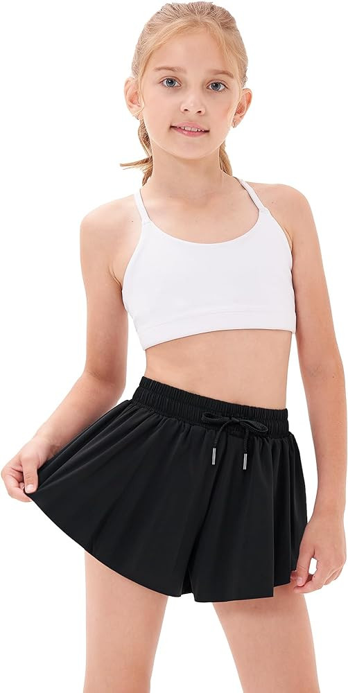 Stelle Girls Flowy Shorts with Pockets Athletic Running Skirt High Waist Butterfly 2 in 1 Sports ... | Amazon (US)
