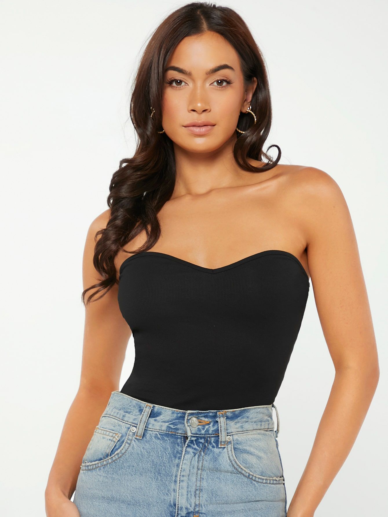 SHEIN BASICS Ribbed Knit Solid Tube Top | SHEIN