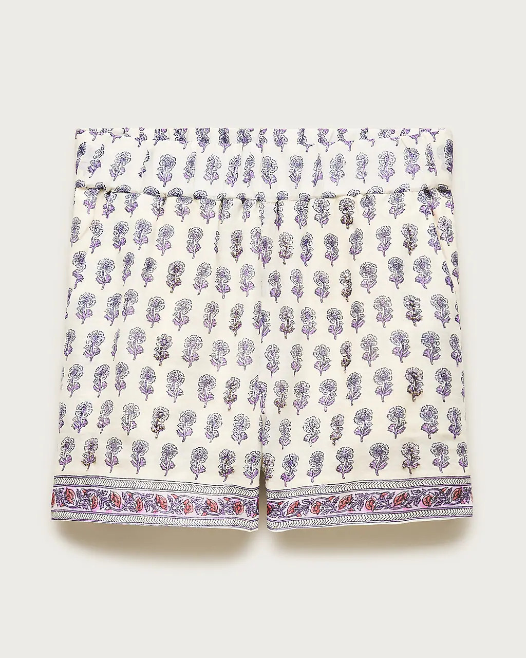 Embellished Tropez short in lilac block-print ramie | J. Crew US